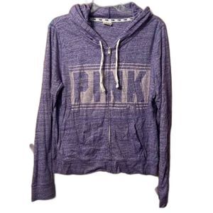 Victorias Secret PINK Full Zip Marl Purple Hoodie Logo Large VS